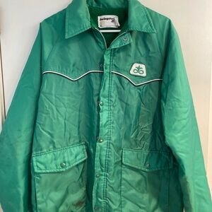 Vintage 80s Swingster Pioneer Seed Jacket Mens Med Green Sherpa Lined Made USA